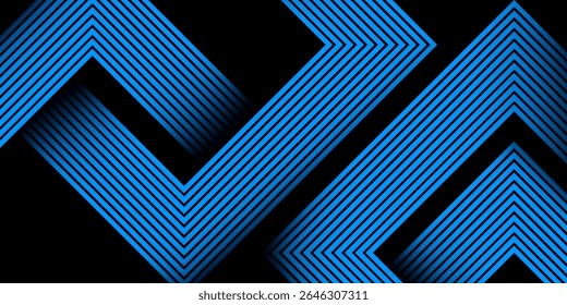 Abstrakter schwarzer Hintergrund mit modernen, glänzenden, blauen, quadratischen Linien. Futuristisches Technologiekonzept. Designelemente. Dynamische Formenzusammensetzung. Vektorgrafik eps10. Anzug für Kurve.