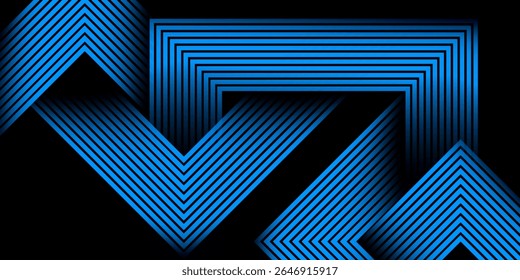 Fondo negro Abstractas con líneas cuadradas de color azul brillante moderno. Concepto de tecnología futurista. Elementos de diseño. Composición de Formas dinámicas. Ilustración vectorial eps10. Traje para curva.