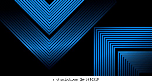 Fondo negro Abstractas con líneas geométricas de color azul brillante moderno. Ilustración vectorial EPS10. Concepto de tecnología futurista . Composición de Formas dinámicas.