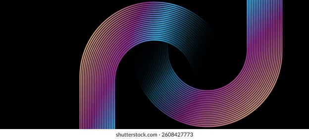Abstract black background. With modern sky blue - pink and soft yellow gradient diagonal rounded lines abstract background vector illustration.  futuristic concept technology. Perfect for modern.