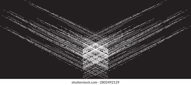 Abstract Black Background Modern White Isometric Line Banner Distressed Geometric Sketch Grid Layout Vibrant Techwear Overlay Vintage Grunge Corporate Identity