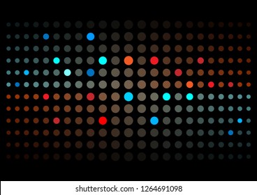 Abstract black background with multi-colored, from light to dark, dots. Vector Illustration