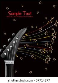 abstract black background with musical notes, guitar