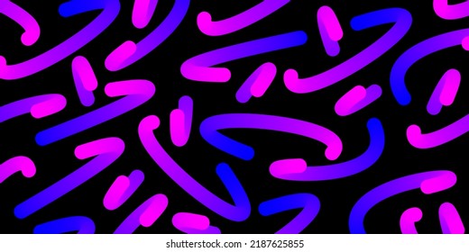 Abstract black background with neon gradient curved lines. Modern vector illustration.