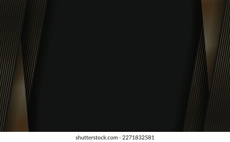 Abstract Black Background with Overlap Shapes, Diagonal Striped Golden Lines. Dark Luxury and Elegant Template. Vector Illustration