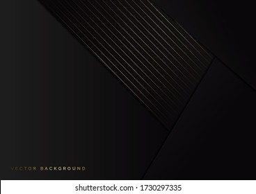 Abstract black background overlap with striped lines golden with copy space for text. Luxury style. Vector illustration