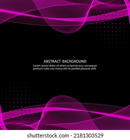 Abstract black background of pink wavy lines. Wave transparent design