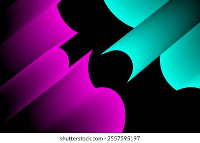 Abstract black background with purple and turquoise gradient waves. Vector illustration of background
