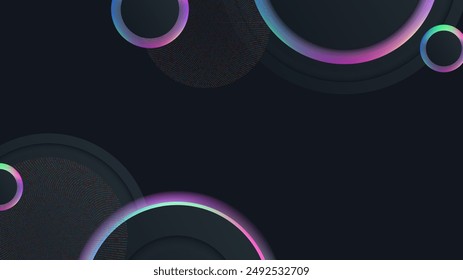Fondo negro Abstractas con línea de círculo de luz arco iris y textura de brillo de puntos. Vector abstracto Diseño gráfico Anuncio patrón de presentación fondo Fondo de pantalla Web Plantilla.