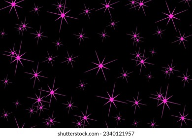 Abstrakter schwarzer Hintergrund mit zufällig verstreuten rosa glänzenden Sternen