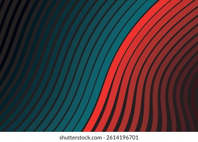 Abstract black background with red and blue lines and waves. Vector illustration of background.