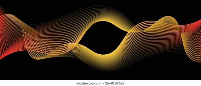 Abstract black background with red, blue and yellow curve lines