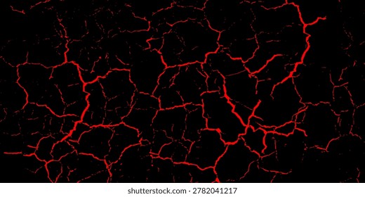 Abstract black background with red cracked ground lines