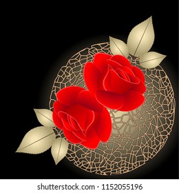 Abstract black background with red roses, element for design.