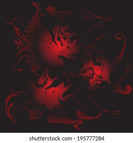 Abstract black background with red spheres.