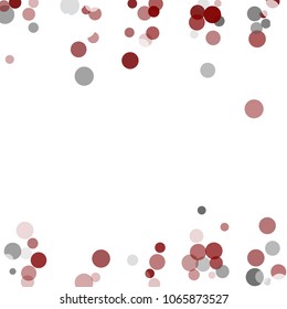 Abstract black background with red, white and gray confetti transparent dots. Elements of different size and color. Suitable for backgrounds for greeting cards and posters, New Year's design