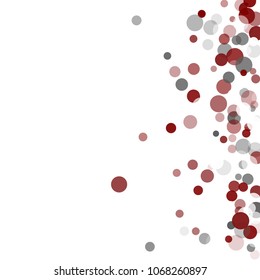 Abstract black background with red, white and gray confetti transparent dots. Elements of different size and color. Suitable for backgrounds for greeting cards and posters, New Year's design