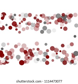 Abstract black background with red, white and gray confetti transparent dots. Elements of different size and color. Suitable for backgrounds for greeting cards and posters, New Year's design