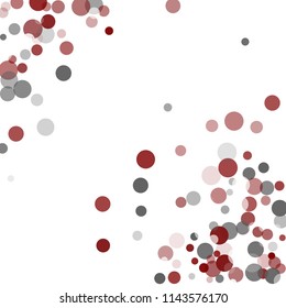 Abstract black background with red, white and gray confetti transparent dots. Elements of different size and color. Suitable for backgrounds for greeting cards and posters, New Year's design