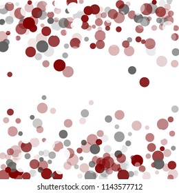 Abstract black background with red, white and gray confetti transparent dots. Elements of different size and color. Suitable for backgrounds for greeting cards and posters, New Year's design