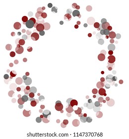 Abstract black background with red, white and gray confetti transparent dots. Elements of different size and color. Suitable for backgrounds for greeting cards and posters, New Year's design