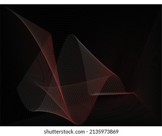 fondo negro abstracto con onda de línea blanca roja, se puede utilizar para diseño de fondo de pared exclusivo para afiches, folletos, presentación, sitio web, etc. Vector EPS