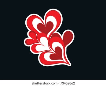 abstract black background with romantic hearts, illustration