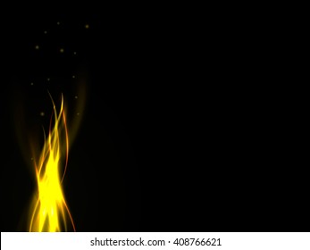 Abstract black background with a single flame and sparks, vector illustration