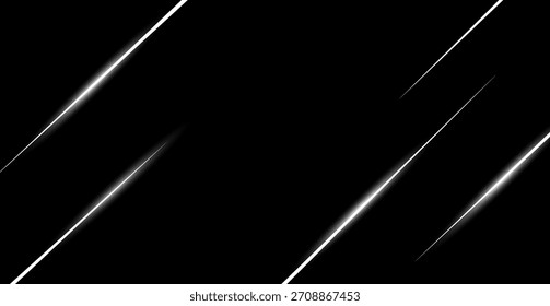 Abstractas fondo negro con líneas diagonales blancas brillantes y elegantes que crean una sensación de velocidad y tecnología moderna. Perfecto para fondos digitales, diseños futuristas o presentaciones de alta tecnología.