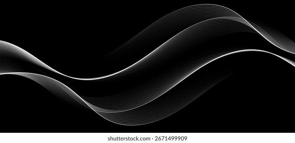 Fondo negro Abstractas con líneas blancas curvas suaves