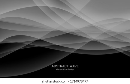 Fondo negro abstracto con líneas grises suaves, ondas. Moderna y moderna. Geométrico degradado. Ilustración vectorial.