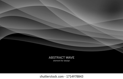 Abstract black background with smooth gray lines, waves. Modern and fashion. Gradient geometric. Vector illustration.
