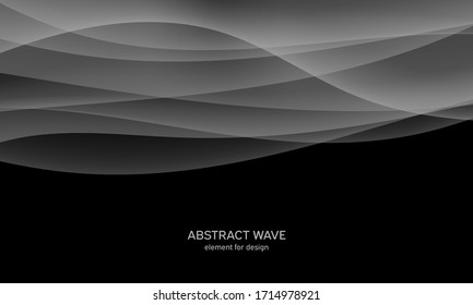 Abstract black background with smooth gray lines, waves. Modern and fashion. Gradient geometric. Vector illustration.