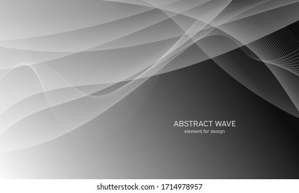 Fondo negro abstracto con líneas grises suaves, ondas. Moderna y moderna. Geométrico degradado. Ilustración vectorial.