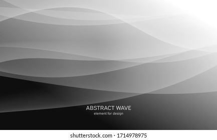Abstract black background with smooth gray lines, waves. Modern and fashion. Gradient geometric. Vector illustration.