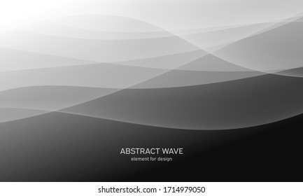 Fondo negro abstracto con líneas grises suaves, ondas. Moderna y moderna. Geométrico degradado. Ilustración vectorial.