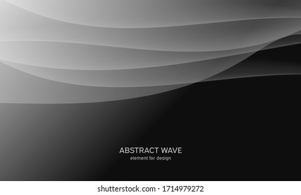 Fondo negro abstracto con líneas grises suaves, ondas. Moderna y moderna. Geométrico degradado. Ilustración vectorial.