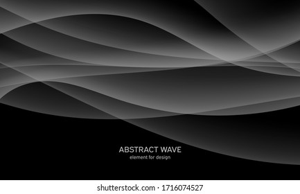 Abstract black background with smooth gray lines, waves. Modern and fashion. Gradient geometric. Vector illustration.