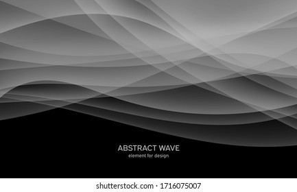 Abstract black background with smooth gray lines, waves. Modern and fashion. Gradient geometric. Vector illustration.