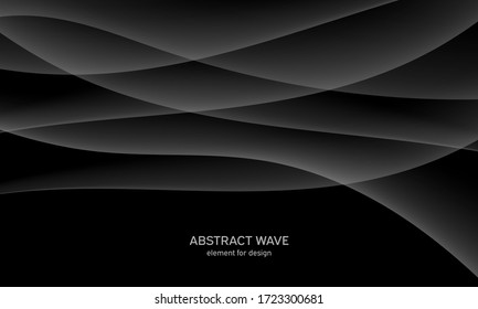 Abstract black background with smooth gray lines, waves. Modern and fashion. Gradient geometric. Vector illustration.