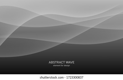 Fondo negro abstracto con líneas grises suaves, ondas. Moderna y moderna. Geométrico degradado. Ilustración vectorial.