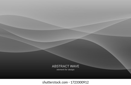 Fondo negro abstracto con líneas grises suaves, ondas. Moderna y moderna. Geométrico degradado. Ilustración vectorial.