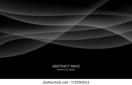 Abstract black background with smooth gray lines, waves. Modern and fashion. Gradient geometric. Vector illustration.