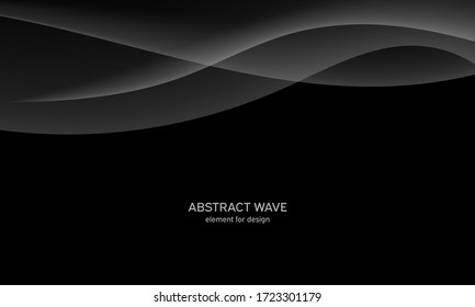 Abstract black background with smooth gray lines, waves. Modern and fashion. Gradient geometric. Vector illustration.