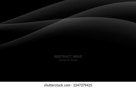Abstract black background with smooth gray lines, waves. Modern, luxury and fashion. Gradient geometric. Vector illustration.