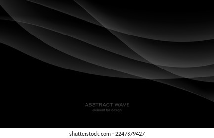 Abstract black background with smooth gray lines, waves. Modern, luxury and fashion. Gradient geometric. Vector illustration.