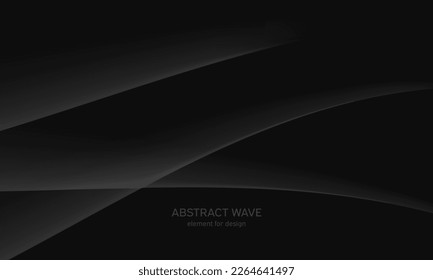 Abstract black background with smooth gray line, wave. Modern, luxury and fashion backdrop with Smooth Curves, Elegant Design, and Futuristic Style. Black gradient geometric. Vector illustration.