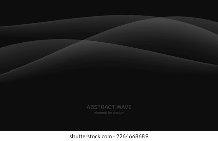 Abstract black background with smooth gray line, wave. Modern, luxury and fashion backdrop with Smooth Curves, Elegant Design, and Futuristic Style. Black gradient geometric. Vector illustration.