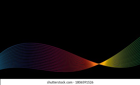 Resumen de fondo negro con líneas de arco iris suaves. Minimalismo geométrico con lugar para tu diseño