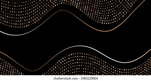 Abstract black background textured with golden halftone pattern. Vector illustration.